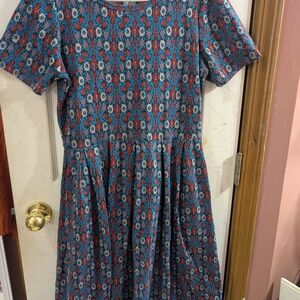LuLaRoe Blue and Red Floral Dress
